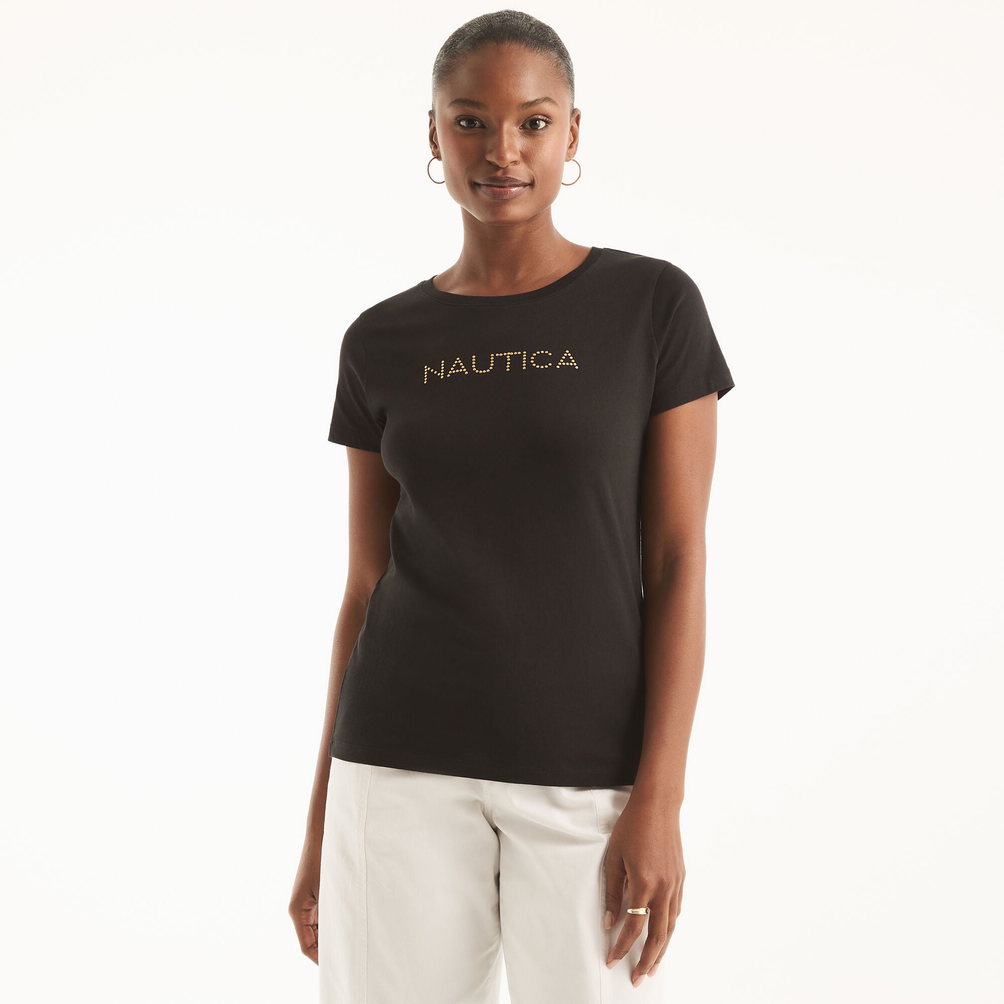 Женская футболка Nautica с заклепками и логотипом, с круглым вырезом, цвет true black, Черный, Женская футболка Nautica с заклепками и логотипом, с круглым вырезом, цвет true black
Женская футболка Nautica с заклепками и логотипом, с круглым вырезом, цвет true black, Черный, Женская футболка Nautica с заклепками и логотипом, с круглым вырезом, цвет true black