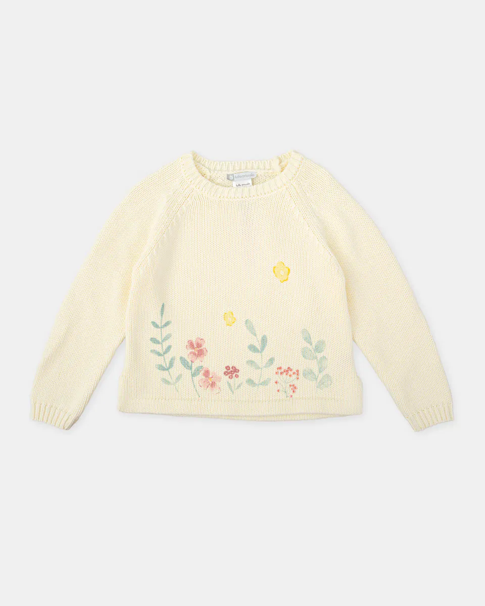 Вязаный свитер для девочки с цветами Tutto Piccolo, белый 
Вязаный свитер для девочки с цветами Tutto Piccolo, белый