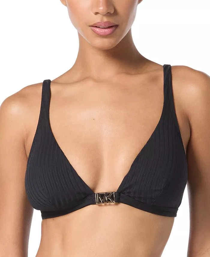 Женский рифленый бикини-топ с V-образным вырезом и металлической фурнитурой Michael Kors, черный
Женский рифленый бикини-топ с V-образным вырезом и металлической фурнитурой Michael Kors, черный