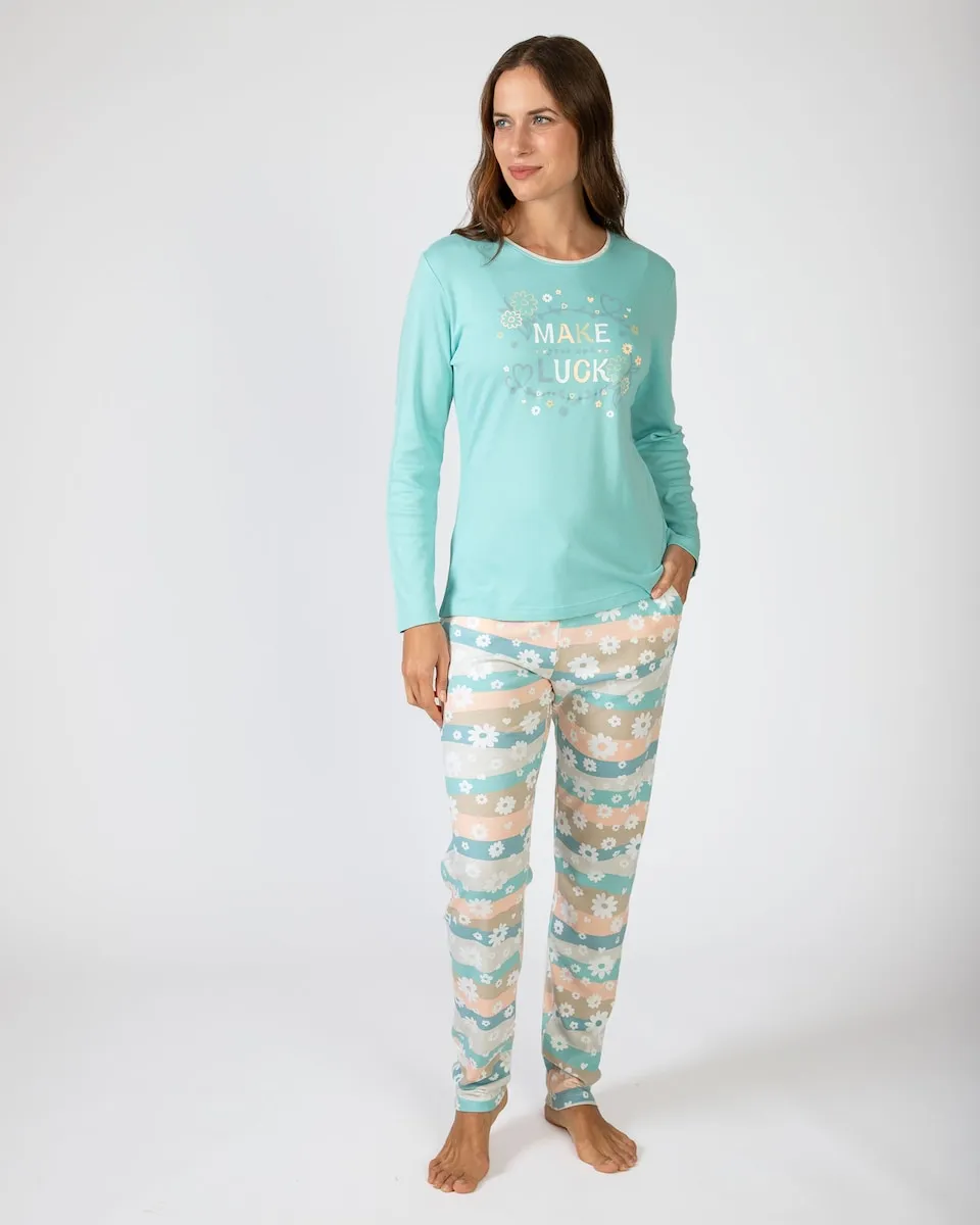 Длинная женская пижама из хлопкового модального трикотажа с принтом Massana, бирюзовый
Длинная женская пижама из хлопкового модального трикотажа с принтом Massana, бирюзовый