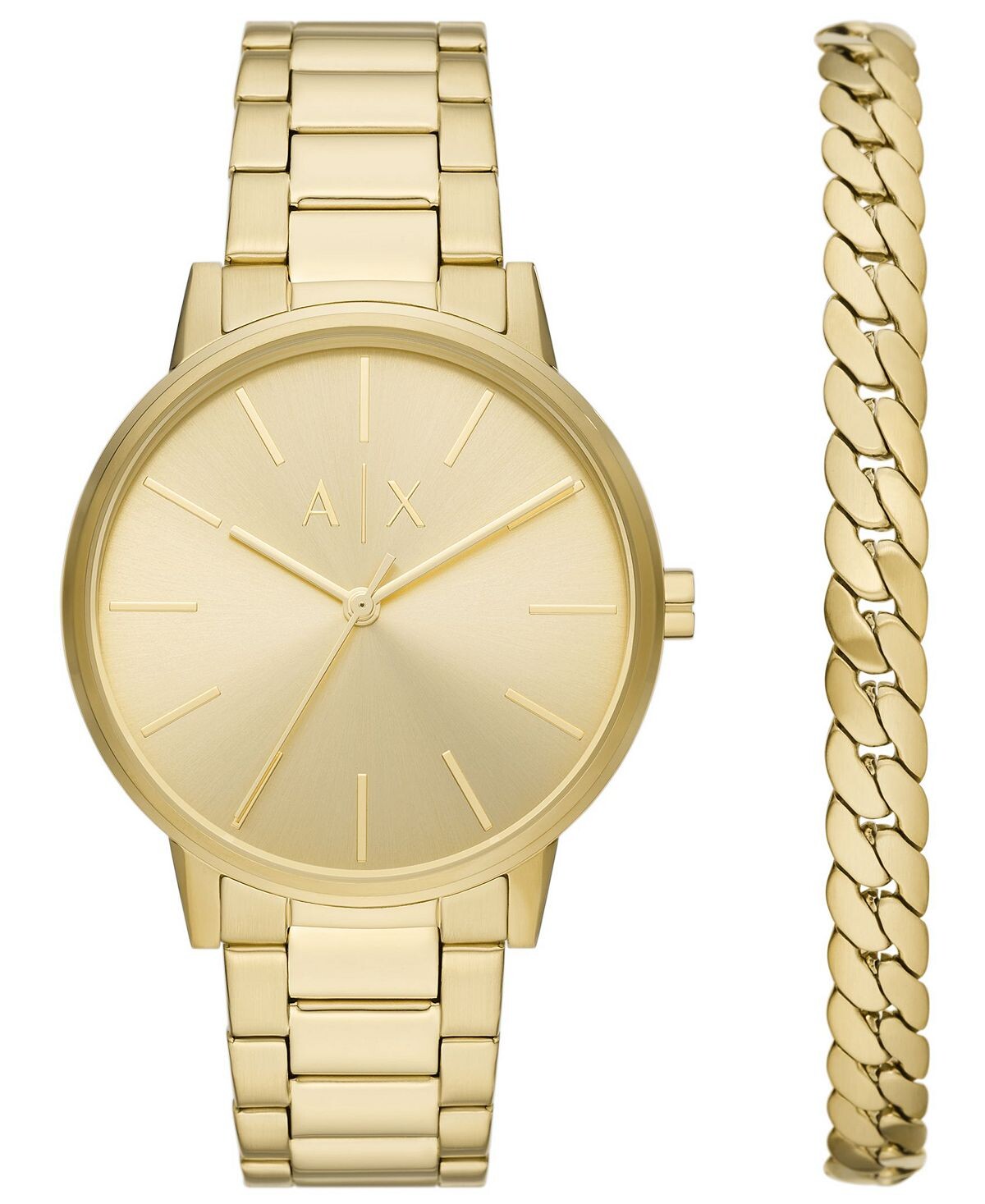 Мужские часы с золотистым браслетом из нержавеющей стали с тремя стрелками и подарочный набор с браслетом, 42 мм Armani Exchange, золотой
