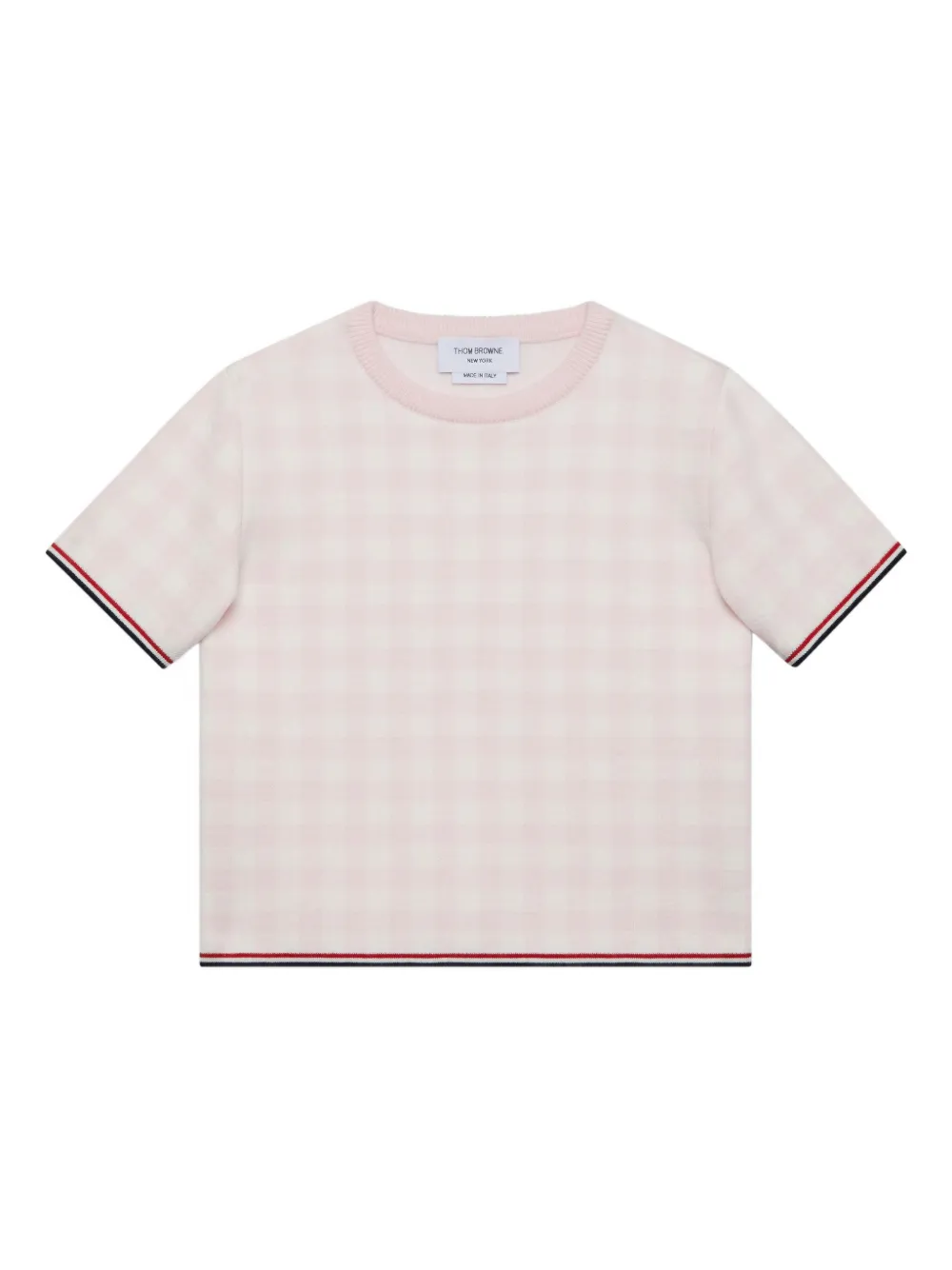Свитер в клетку гингем с короткими рукавами Thom Browne Kids, розовый
Свитер в клетку гингем с короткими рукавами Thom Browne Kids, розовый
