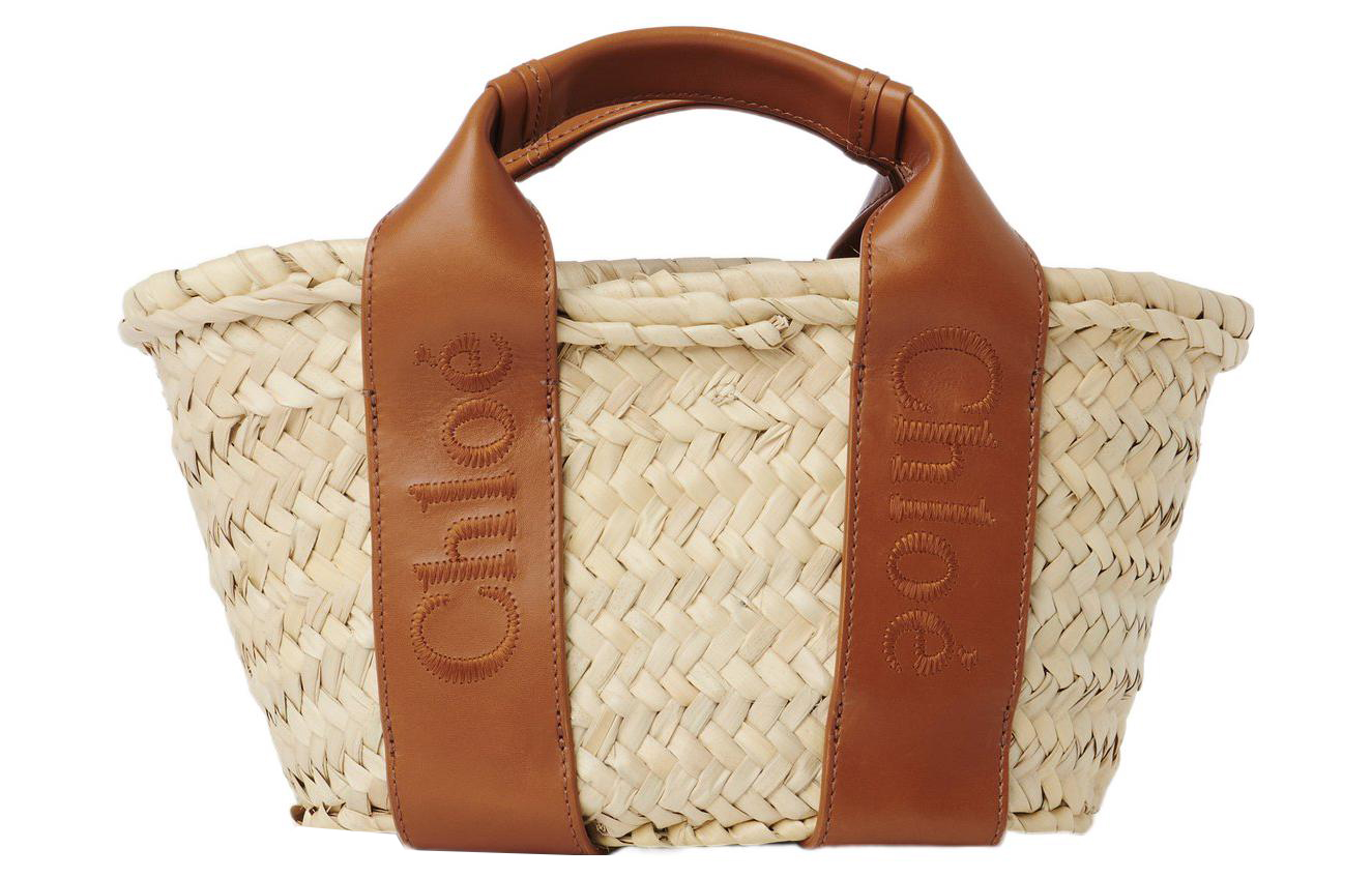 Сумка через плечо Chloé из гладкой телячьей кожи и рафии, коричневый 
Сумка через плечо Chloé из гладкой телячьей кожи и рафии, коричневый