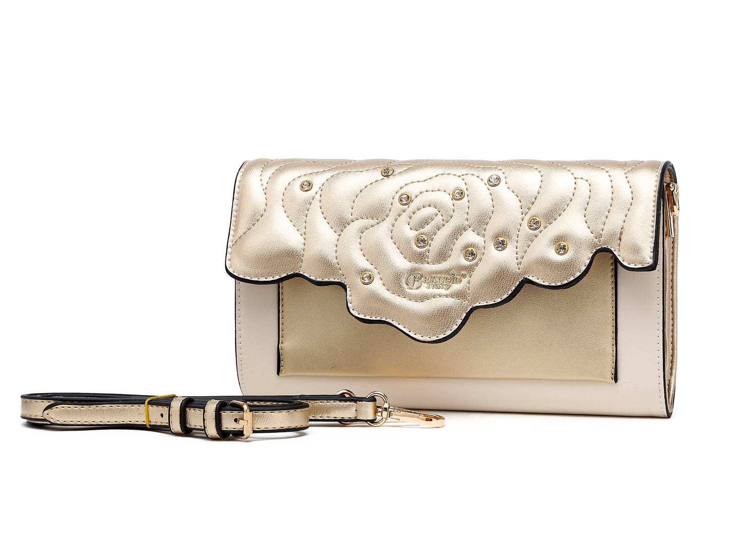 Женский стеганый клатч из веганской кожи с розами, цвет «металлик» Brangio, золотой
Женский стеганый клатч из веганской кожи с розами, цвет «металлик» Brangio, золотой