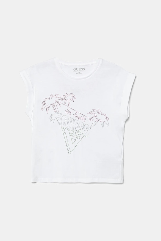 Детская хлопковая футболка Guess, белый 
Детская хлопковая футболка Guess, белый