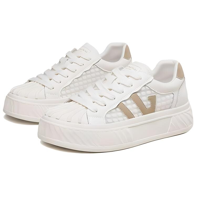 Кеды, скейтборд обувь женская низкая Kangnai, белый/коричневый 
Кеды, скейтборд обувь женская низкая Kangnai, белый/коричневый