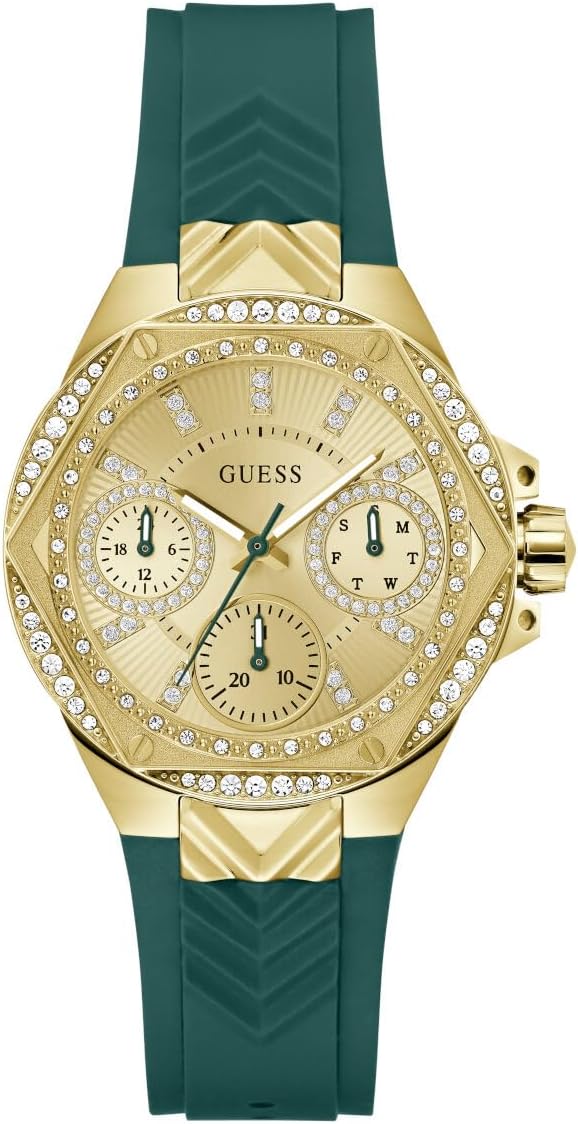 Женские часы Guess 38 мм - зеленый силиконовый ремешок, циферблат цвета шампанского, корпус золотистого оттенка
Женские часы Guess 38 мм - зеленый силиконовый ремешок, циферблат цвета шампанского, корпус золотистого оттенка