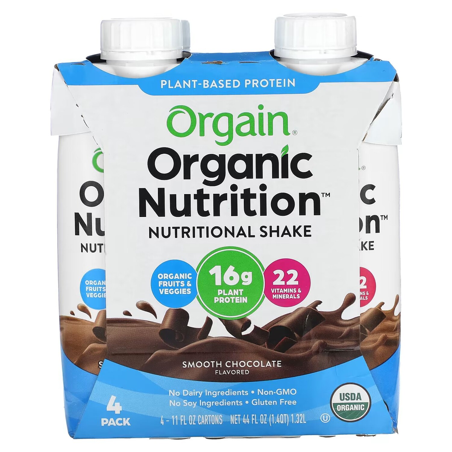 Organic Nutrition, Питательный коктейль, гладкий шоколад, 4 упаковки по 11 жидких унций (330 мл) каждая Orgain
Organic Nutrition, Питательный коктейль, гладкий шоколад, 4 упаковки по 11 жидких унций (330 мл) каждая Orgain