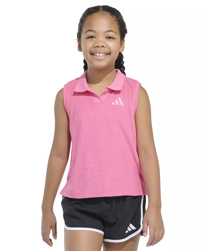 Футболка-поло без рукавов для девочек из махровой ткани adidas, розовый 
Футболка-поло без рукавов для девочек из махровой ткани adidas, розовый