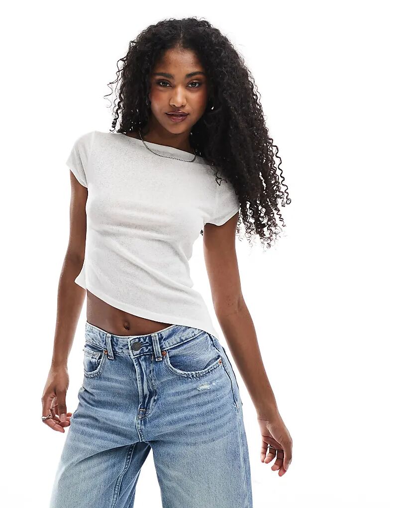 Полупрозрачный топ с короткими рукавами и асимметричным подолом цвета слоновой кости от ASOS DESIGN
Полупрозрачный топ с короткими рукавами и асимметричным подолом цвета слоновой кости от ASOS DESIGN