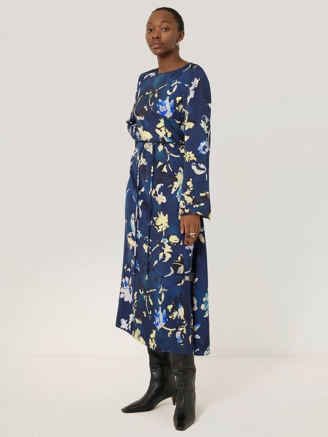 Скрытое атласное платье в цветочек Jigsaw, темно-синий/разноцветный 
Скрытое атласное платье в цветочек Jigsaw, темно-синий/разноцветный