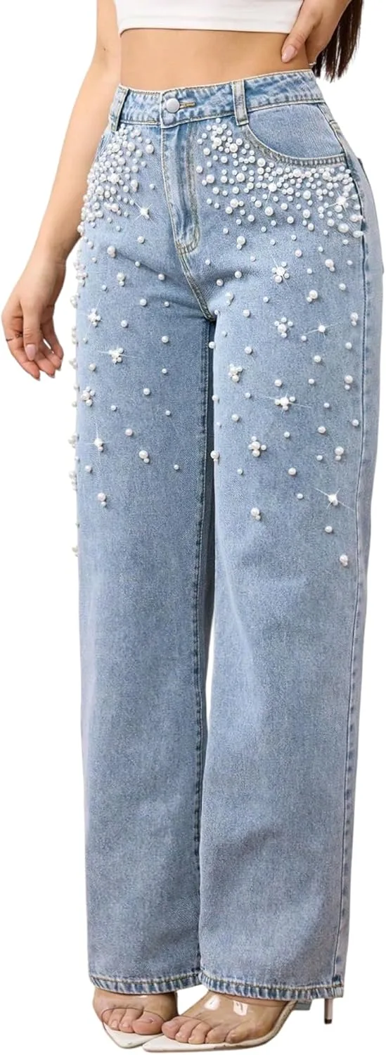 Женские джинсы Pearl Jeans High Waisted Straight Wide Leg с декором стразами CFNZER
Женские джинсы Pearl Jeans High Waisted Straight Wide Leg с декором стразами CFNZER