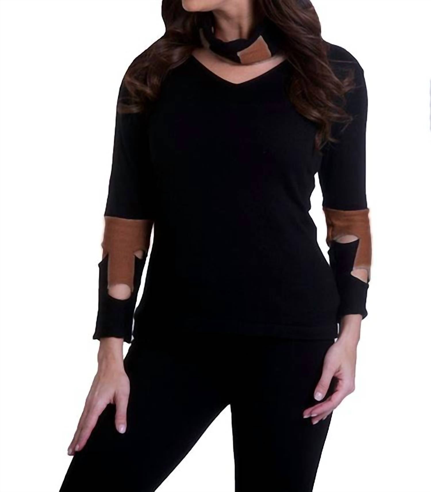 Свитер Cut Work черного/коньячного цвета ANGEL 
Свитер Cut Work черного/коньячного цвета ANGEL