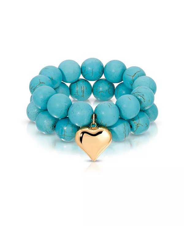Комплект эластичных браслетов с бирюзовыми и золотыми сердечками Ettika, turquoise
Комплект эластичных браслетов с бирюзовыми и золотыми сердечками Ettika, turquoise