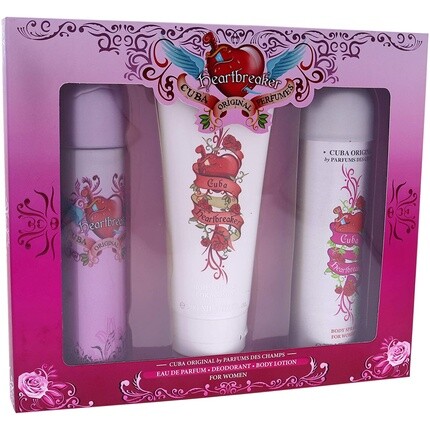 Heartbreaker для женщин Подарочный набор из 3 предметов 3,3 унции Edp спрей 6,7 унции спрей для тела 4,3 унции лосьон для тела 422,90 мл, Cuba
Heartbreaker для женщин Подарочный набор из 3 предметов 3,3 унции Edp спрей 6,7 унции спрей для тела 4,3 унции лосьон для тела 422,90 мл, Cuba