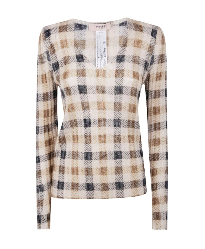 Свитер с V-образным вырезом и клетчатым принтом Twinset, мультиколор
Свитер с V-образным вырезом и клетчатым принтом Twinset, мультиколор