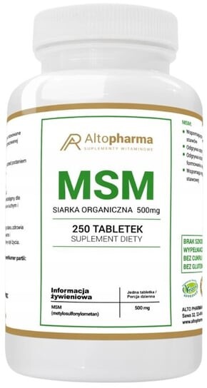 AltoPharma, МСМ, 500 мг органической серы, 250 таблеток. Inna marka 
AltoPharma, МСМ, 500 мг органической серы, 250 таблеток. Inna marka