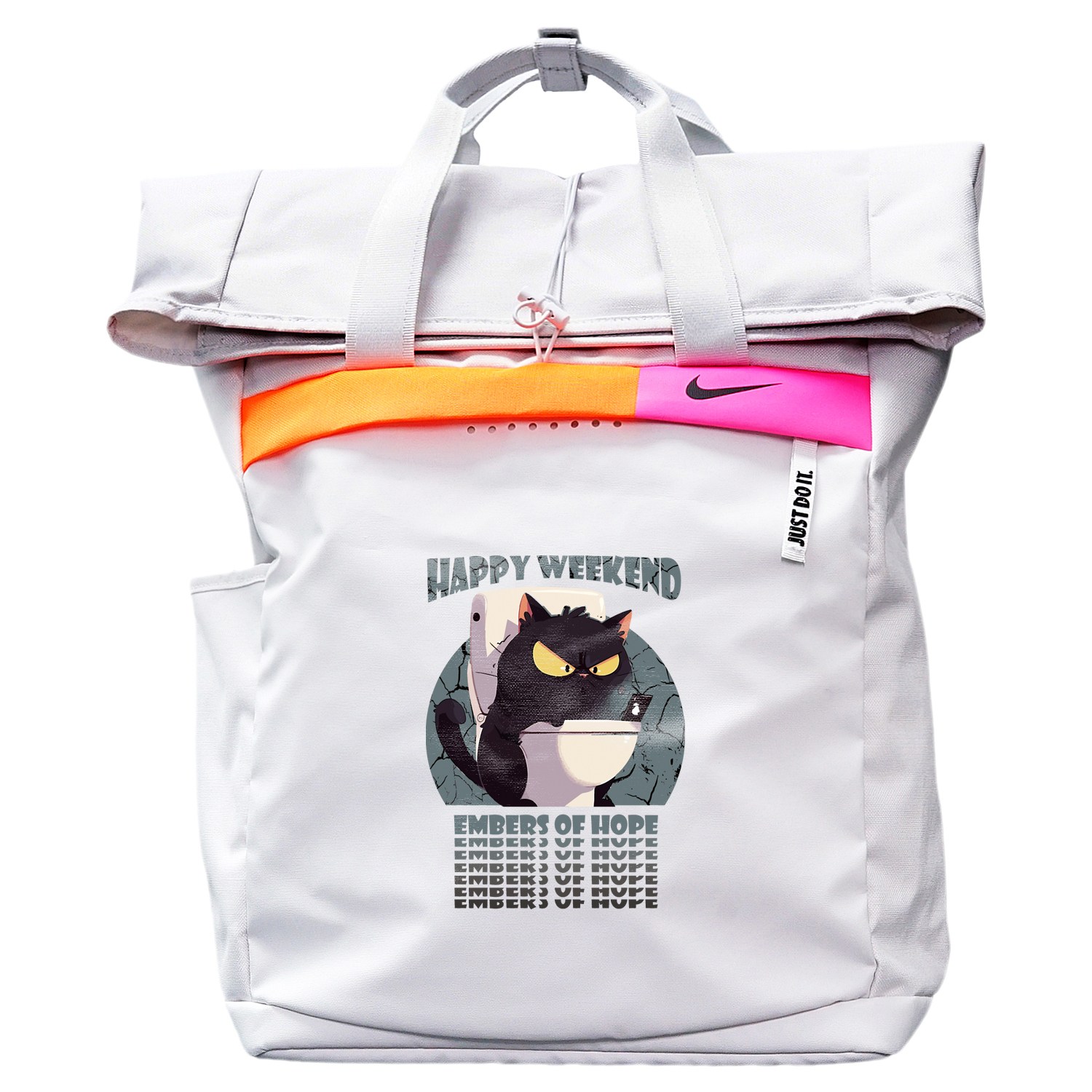 Nike Тканевый рюкзак унисекс светло-серебристый серый с бейджем, On Toilet Cat
Nike Тканевый рюкзак унисекс светло-серебристый серый с бейджем, On Toilet Cat