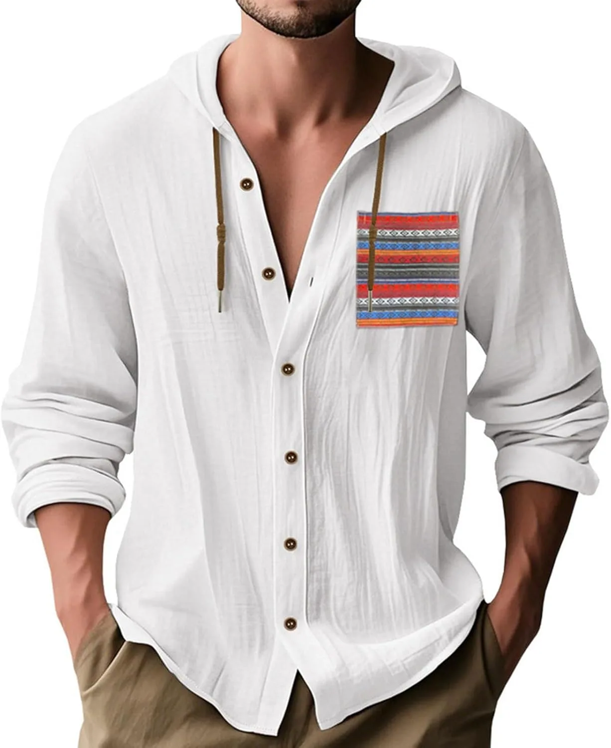 Мужская хлопковая льняная толстовка-рубашка с длинным рукавом
Мужская хлопковая льняная толстовка-рубашка с длинным рукавом