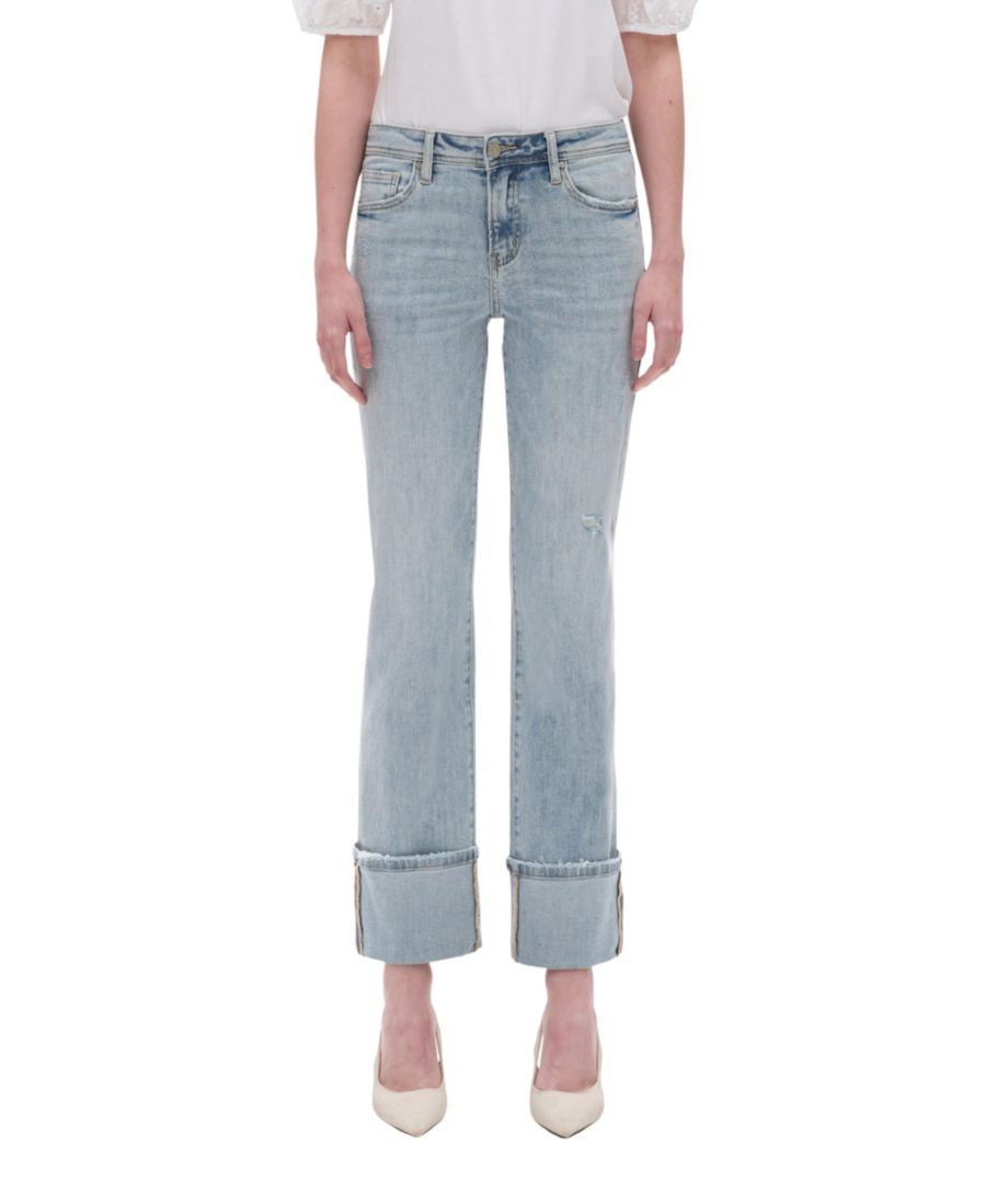 Женские джинсы средней посадки прямого кроя с подворотами и потертостями BAYEAS, Light blue
Женские джинсы средней посадки прямого кроя с подворотами и потертостями BAYEAS, Light blue