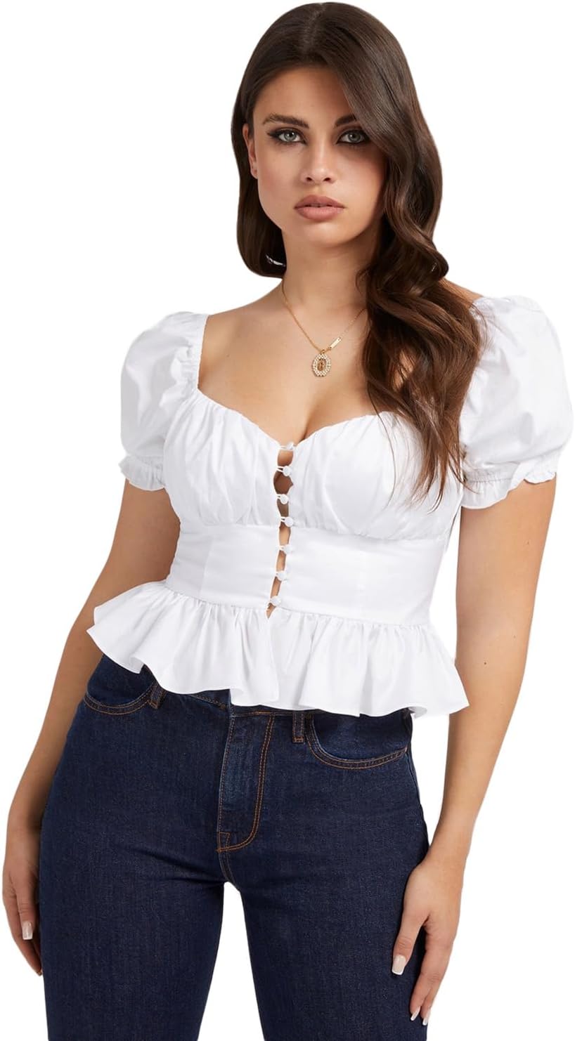 GUESS Women's Short Sleeve Meri Poplin Top, Pure White
GUESS Women's Short Sleeve Meri Poplin Top, Pure White