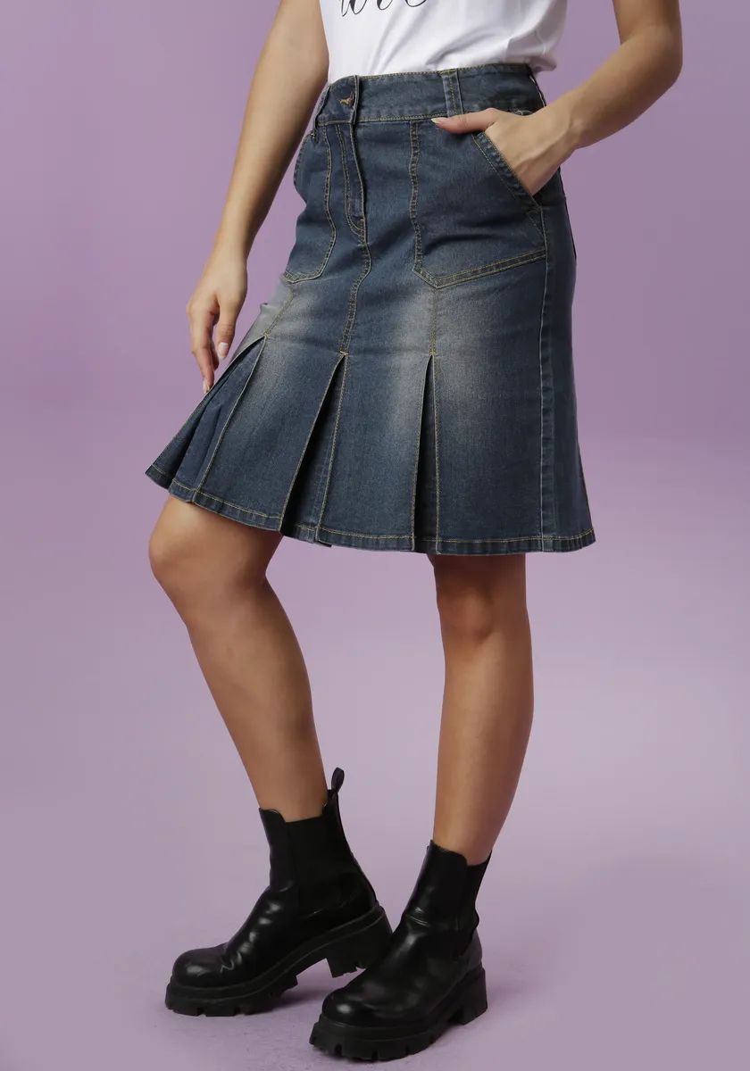 Джинсовая юбка Aniston CASUAL с инкрустированными складками, синий
Джинсовая юбка Aniston CASUAL с инкрустированными складками, синий