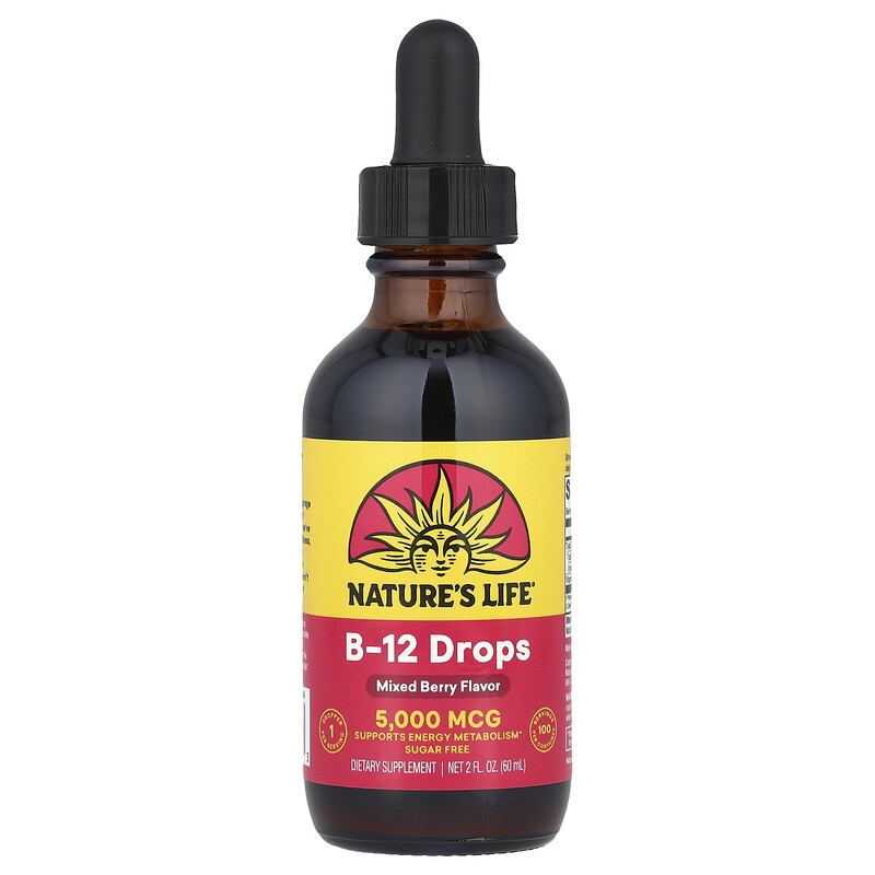 Nature's Life, Витамин B12 в каплях, со вкусом лесных ягод, 5000 мкг, 60 мл (2 жидк. унции)
Nature's Life, Витамин B12 в каплях, со вкусом лесных ягод, 5000 мкг, 60 мл (2 жидк. унции)