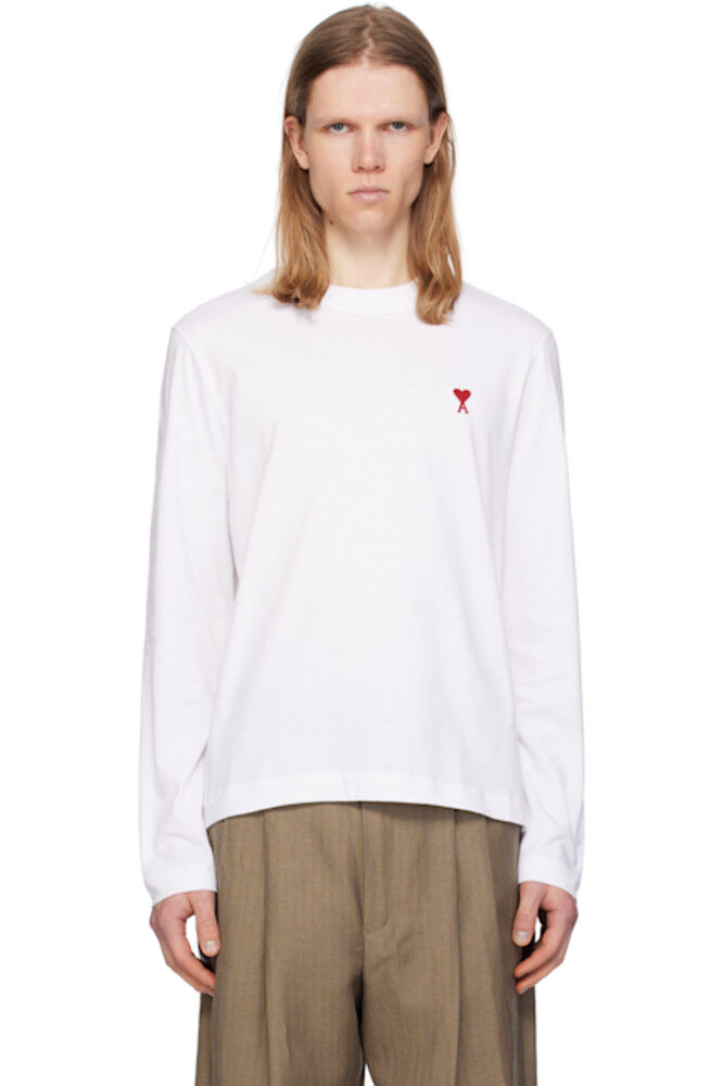 Белая хлопковая футболка с длинными рукавами Ami de Coeur AMI Paris 
Белая хлопковая футболка с длинными рукавами Ami de Coeur AMI Paris