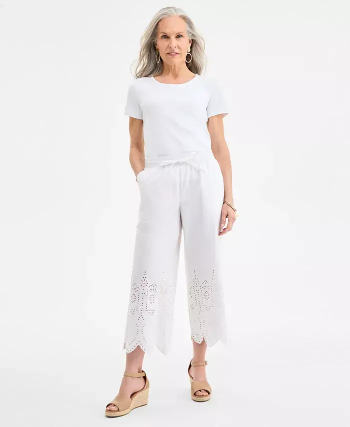 Укороченные хлопковые брюки с ажурной отделкой и фигурным краем на резинке Style & Co, белый
Укороченные хлопковые брюки с ажурной отделкой и фигурным краем на резинке Style & Co, белый