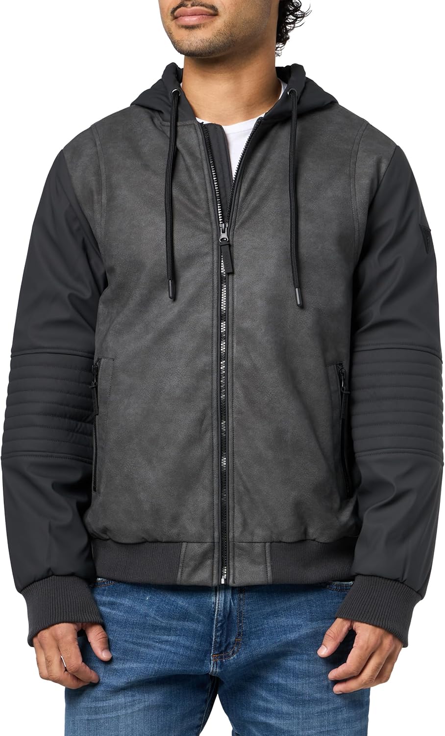 Мужская куртка GUESS Fra с капюшоном Softshell, эластичные рукава из искусственной кожи, Bullet Grey
Мужская куртка GUESS Fra с капюшоном Softshell, эластичные рукава из искусственной кожи, Bullet Grey