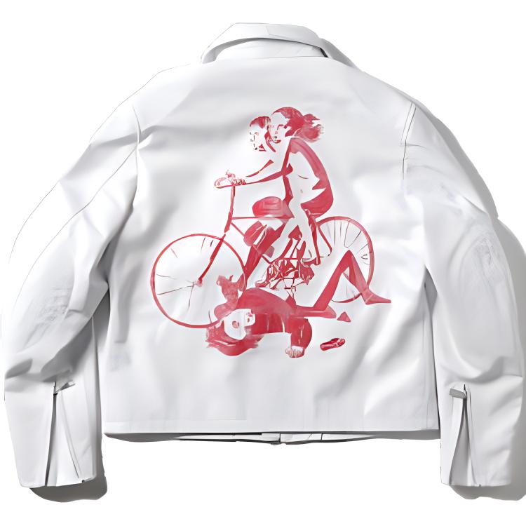 ENFANTS RICHES DEPRIMES Кожаная куртка с принтом велосипеда, White
ENFANTS RICHES DEPRIMES Кожаная куртка с принтом велосипеда, White