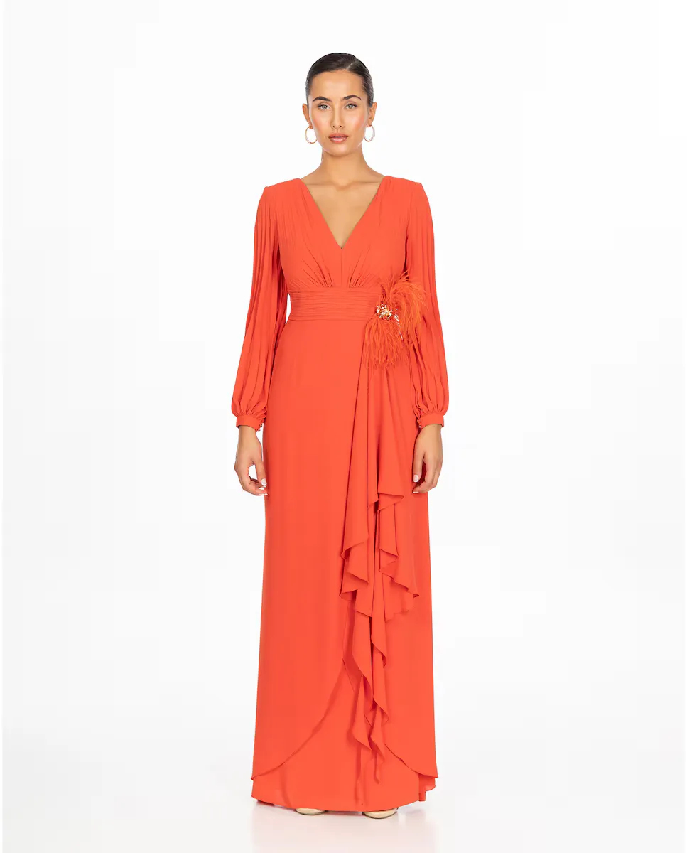 Длинное платье с лифом и плиссированными рукавами Sonia Peña, оранжевый
Длинное платье с лифом и плиссированными рукавами Sonia Peña, оранжевый