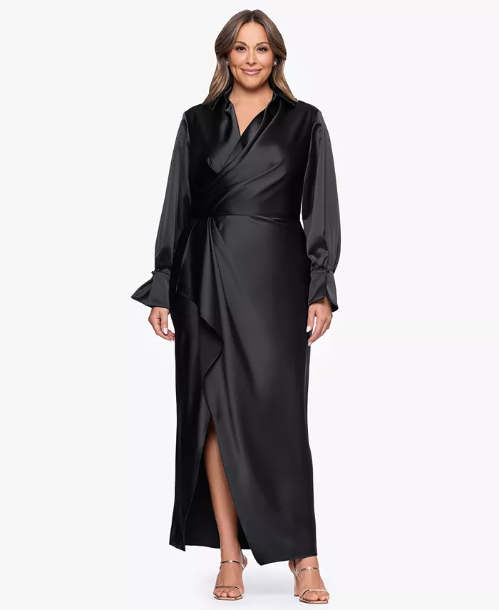 Длинное платье больших размеров с V-образным вырезом XSCAPE, черный
Длинное платье больших размеров с V-образным вырезом XSCAPE, черный