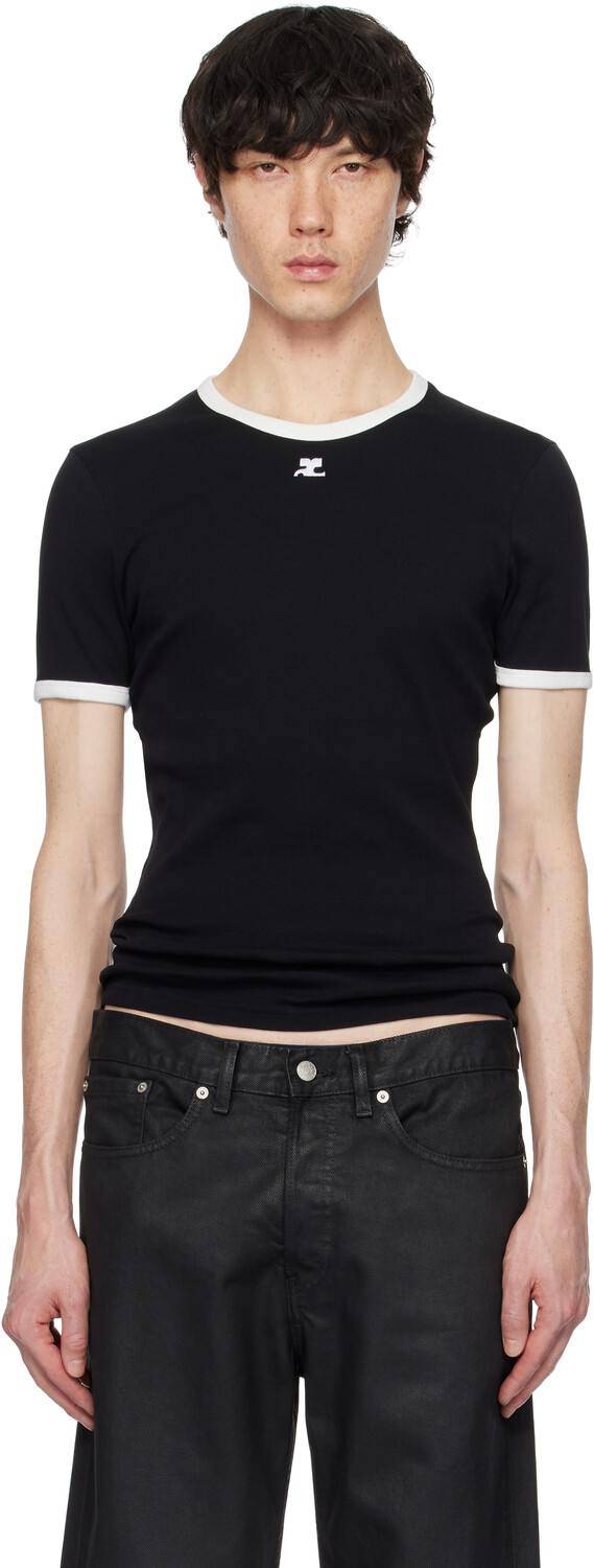 Контрастная черно-белая фирменная футболка Courreges
Контрастная черно-белая фирменная футболка Courreges