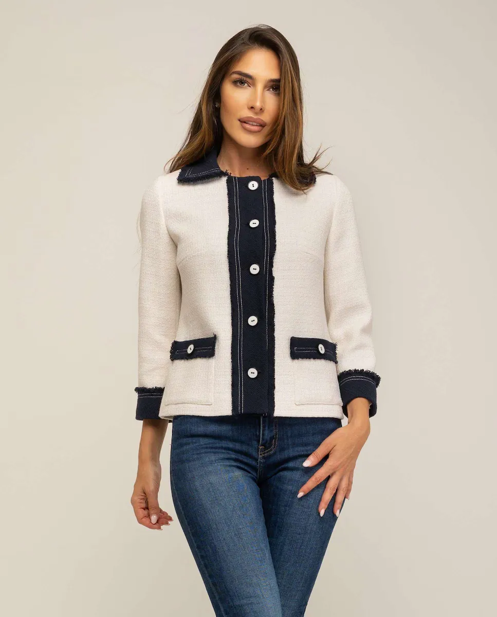 Женский двухцветный жакет с воротником в стиле рубашки и французскими рукавами Fsh, белый
Женский двухцветный жакет с воротником в стиле рубашки и французскими рукавами Fsh, белый