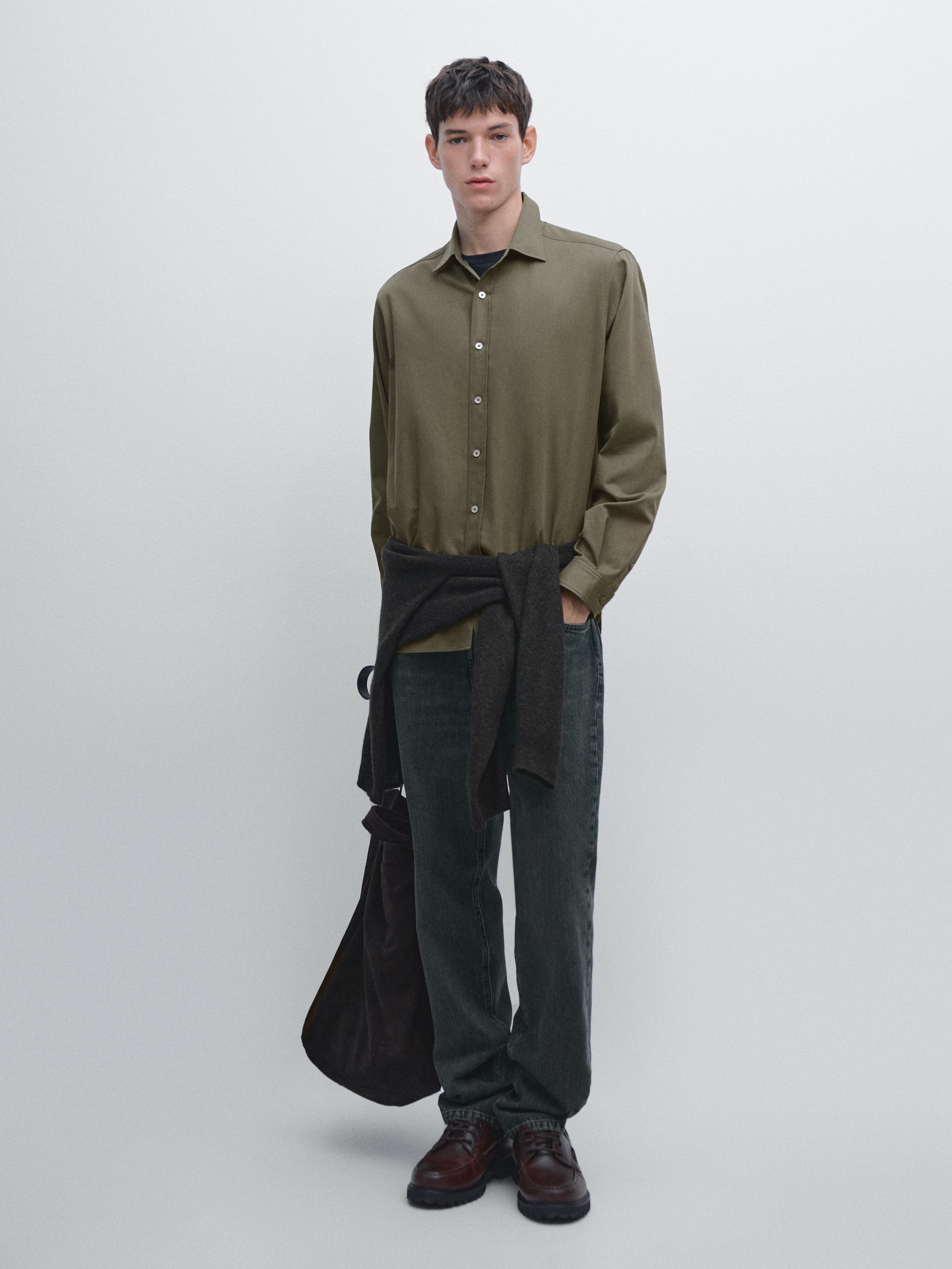 Рубашка классического кроя из хлопковой смеси Massimo Dutti, зеленый 
Рубашка классического кроя из хлопковой смеси Massimo Dutti, зеленый