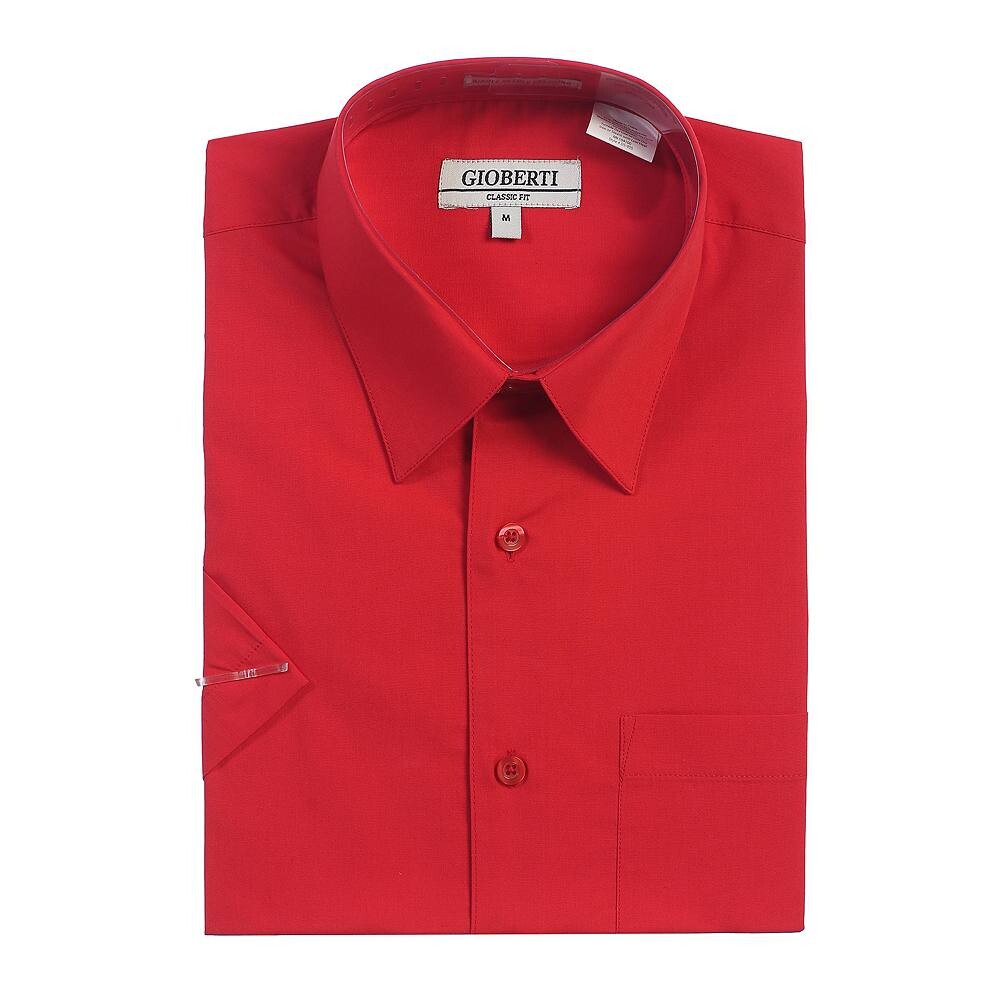 Gioberti Мужская однотонная классическая рубашка с коротким рукавом, красный 
Gioberti Мужская однотонная классическая рубашка с коротким рукавом, красный