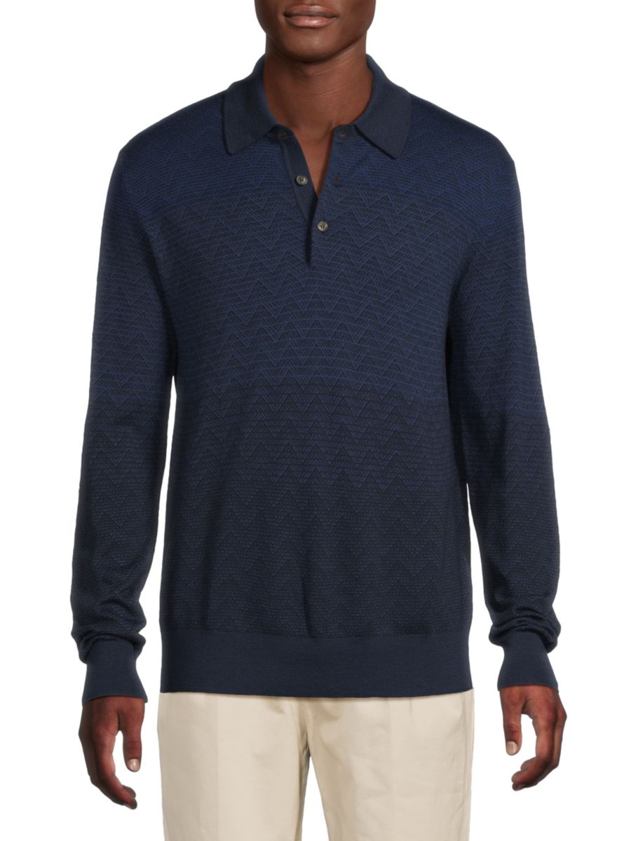 Рубашка-поло с омбре и тональным шевронным узором Missoni, синий
Рубашка-поло с омбре и тональным шевронным узором Missoni, синий