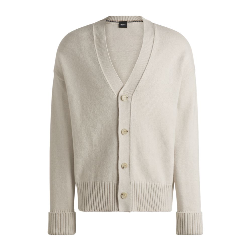 Кардиган свободного кроя с пуговицами спереди и ребристыми манжетами BOSS, белый
Кардиган свободного кроя с пуговицами спереди и ребристыми манжетами BOSS, белый