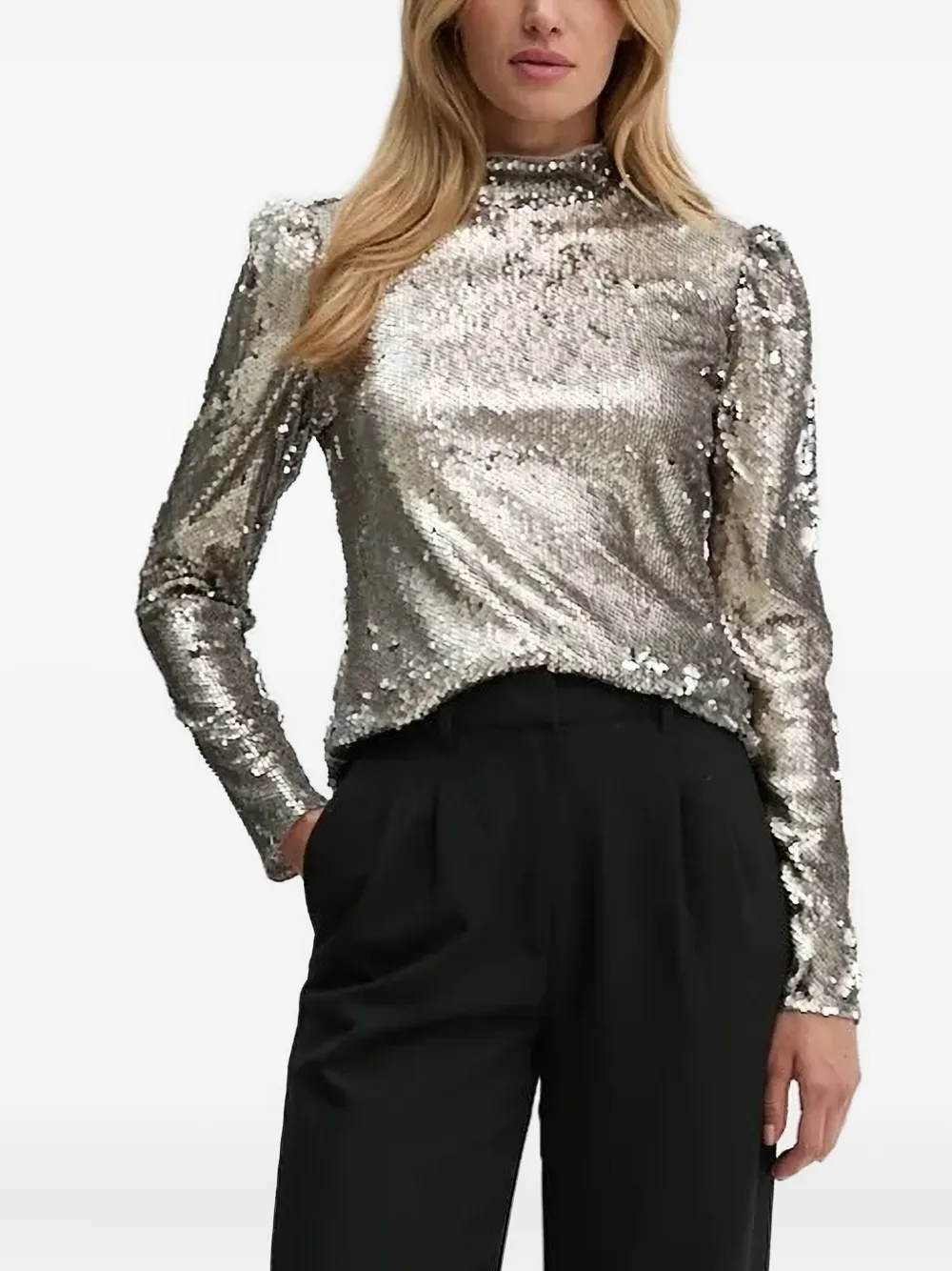 Блузка с высоким воротником и пайетками Bruuns Bazaar, серый 
Блузка с высоким воротником и пайетками Bruuns Bazaar, серый