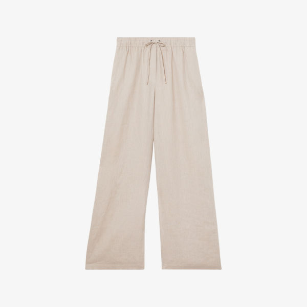 Брюки Reiss Willow широкие укороченные из смесового льна, бежевый 
Брюки Reiss Willow широкие укороченные из смесового льна, бежевый