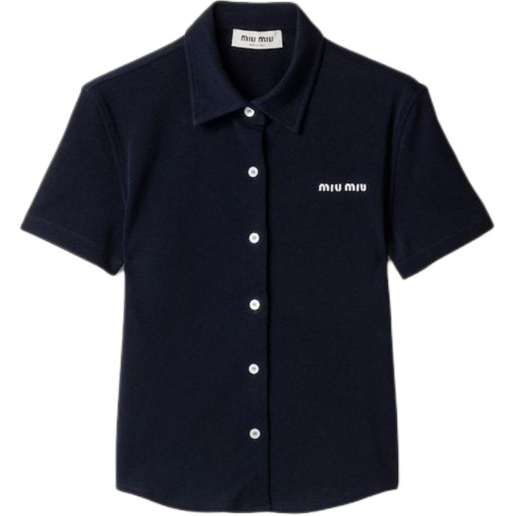 Рубашка с коротким рукавом и вышитым логотипом MIU MIU, синий
Рубашка с коротким рукавом и вышитым логотипом MIU MIU, синий