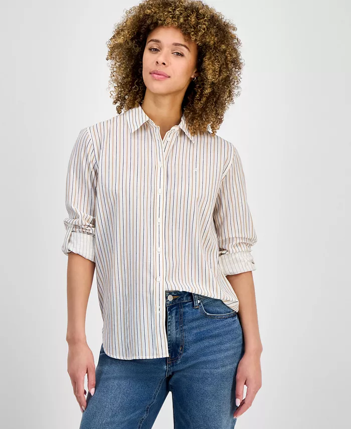 Женская полосатая хлопковая рубашка на пуговицах спереди Nautica Jeans, белый
Женская полосатая хлопковая рубашка на пуговицах спереди Nautica Jeans, белый