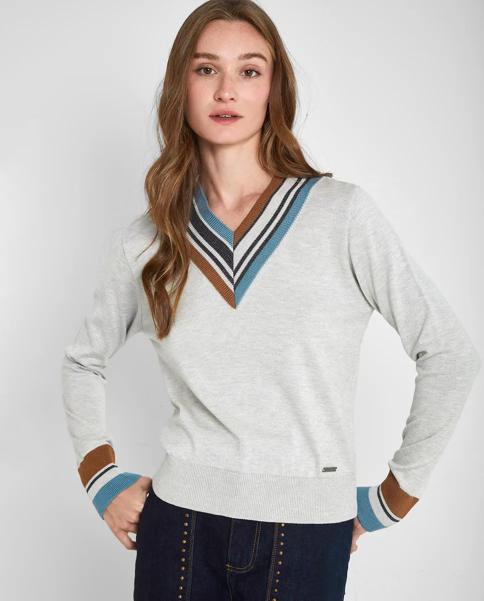 Женский джемпер с контрастной отделкой воротника и манжет с V-образным вырезом Trucco, светло-серый
Женский джемпер с контрастной отделкой воротника и манжет с V-образным вырезом Trucco, светло-серый