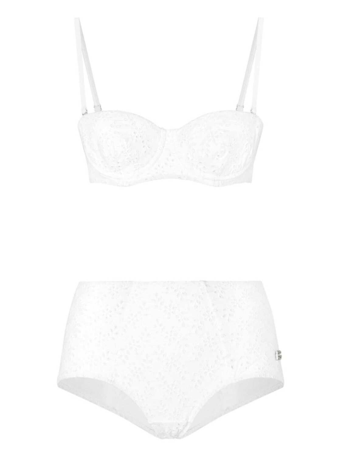 Dolce & Gabbana бикини с английской вышивкой и завышенной талией, белый 
Dolce & Gabbana бикини с английской вышивкой и завышенной талией, белый