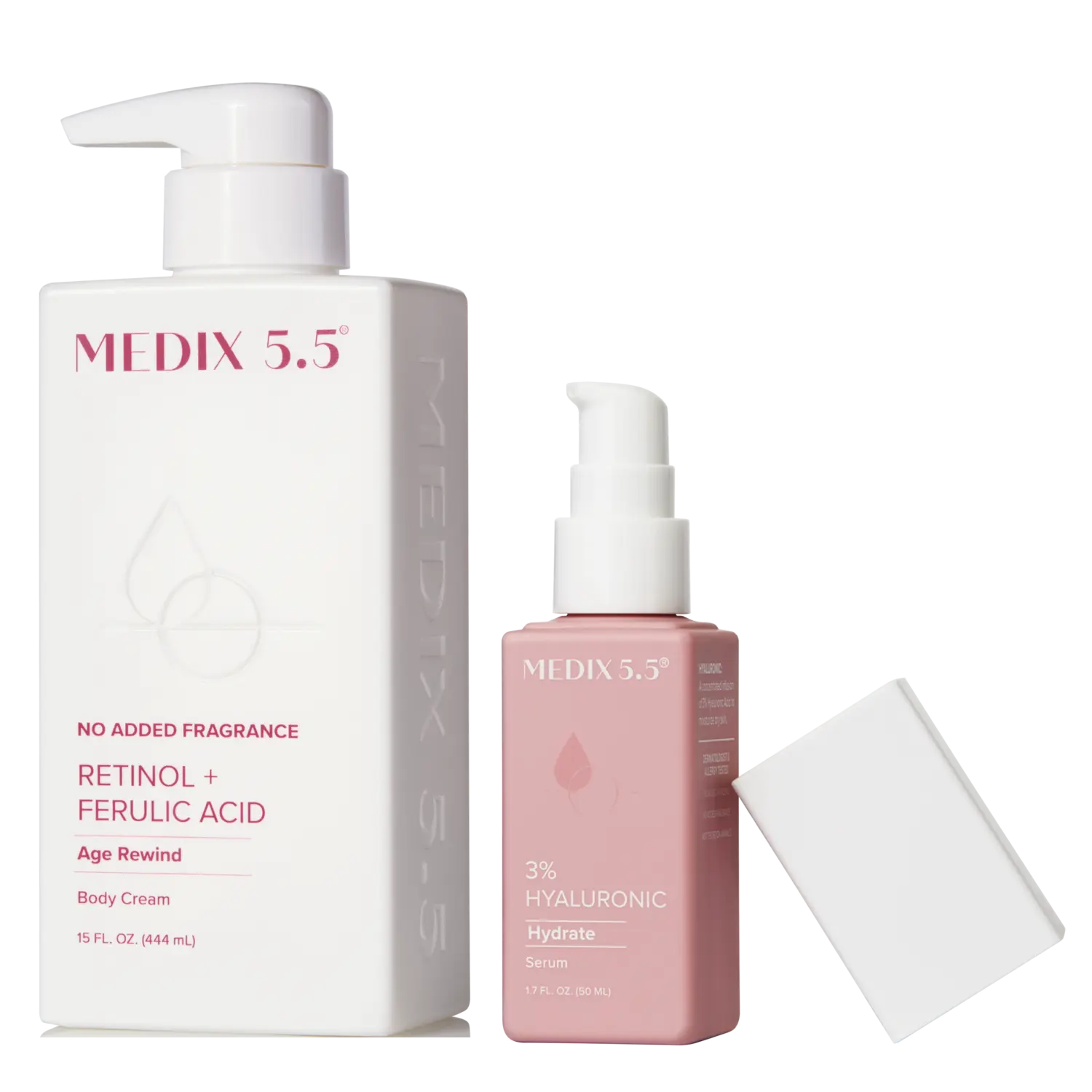 Увлажняющий дуэт Refine + Hydrate | Крем для тела без отдушек с ретинолом, сыворотка с 3% гиалуроновой кислотой Medix 5.5
Увлажняющий дуэт Refine + Hydrate | Крем для тела без отдушек с ретинолом, сыворотка с 3% гиалуроновой кислотой Medix 5.5