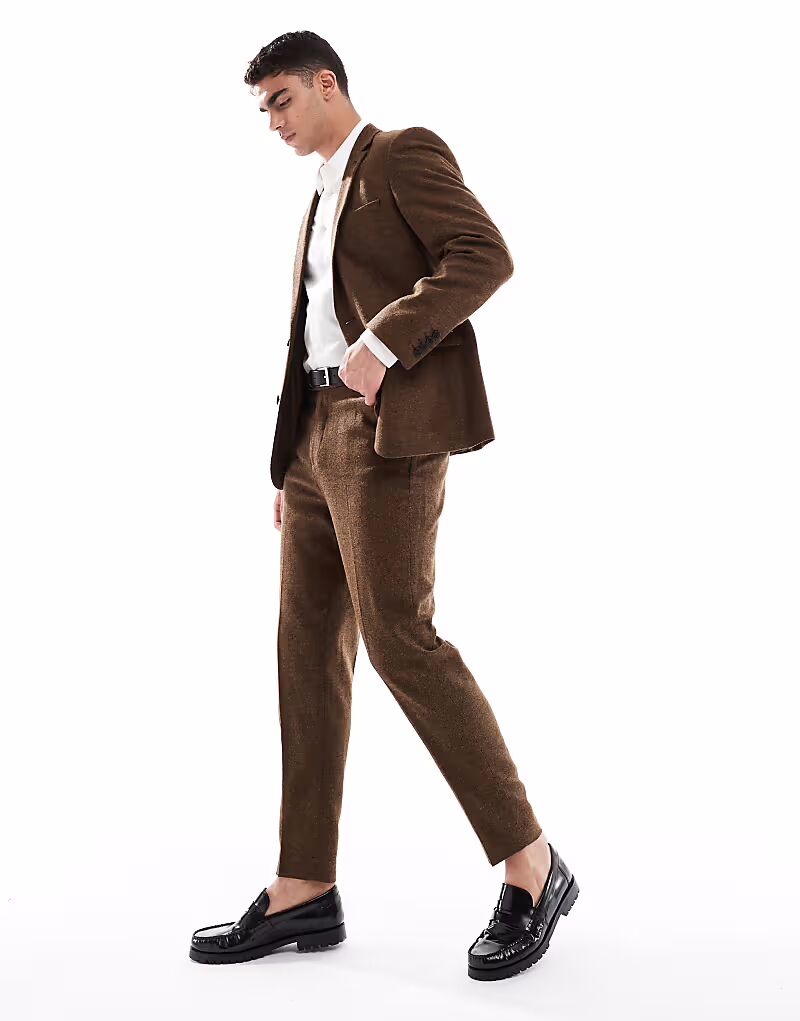 Зауженные брюки из шерстяной смеси темно-коричневого цвета Asos Design
Зауженные брюки из шерстяной смеси темно-коричневого цвета Asos Design