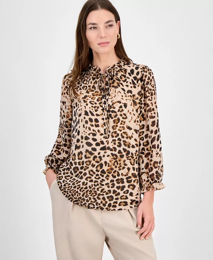 Женская блузка с животным принтом, рюшами и галстуком Bar III, коричневый/бежевый
Женская блузка с животным принтом, рюшами и галстуком Bar III, коричневый/бежевый