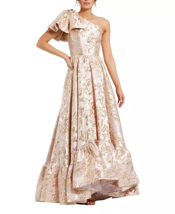 Платье из цветочной парчи на одно плечо с асимметричным подолом и бантом. Mac Duggal, розовый
Платье из цветочной парчи на одно плечо с асимметричным подолом и бантом. Mac Duggal, розовый