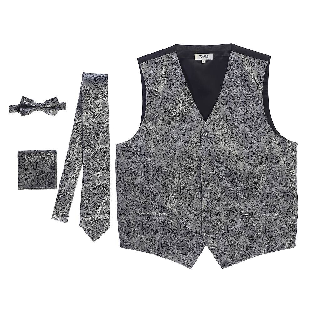 Мужской формальный жилет Gioberti из 4 предметов с узором пейсли, галстук-бабочка и нагрудный платок, серый
Мужской формальный жилет Gioberti из 4 предметов с узором пейсли, галстук-бабочка и нагрудный платок, серый